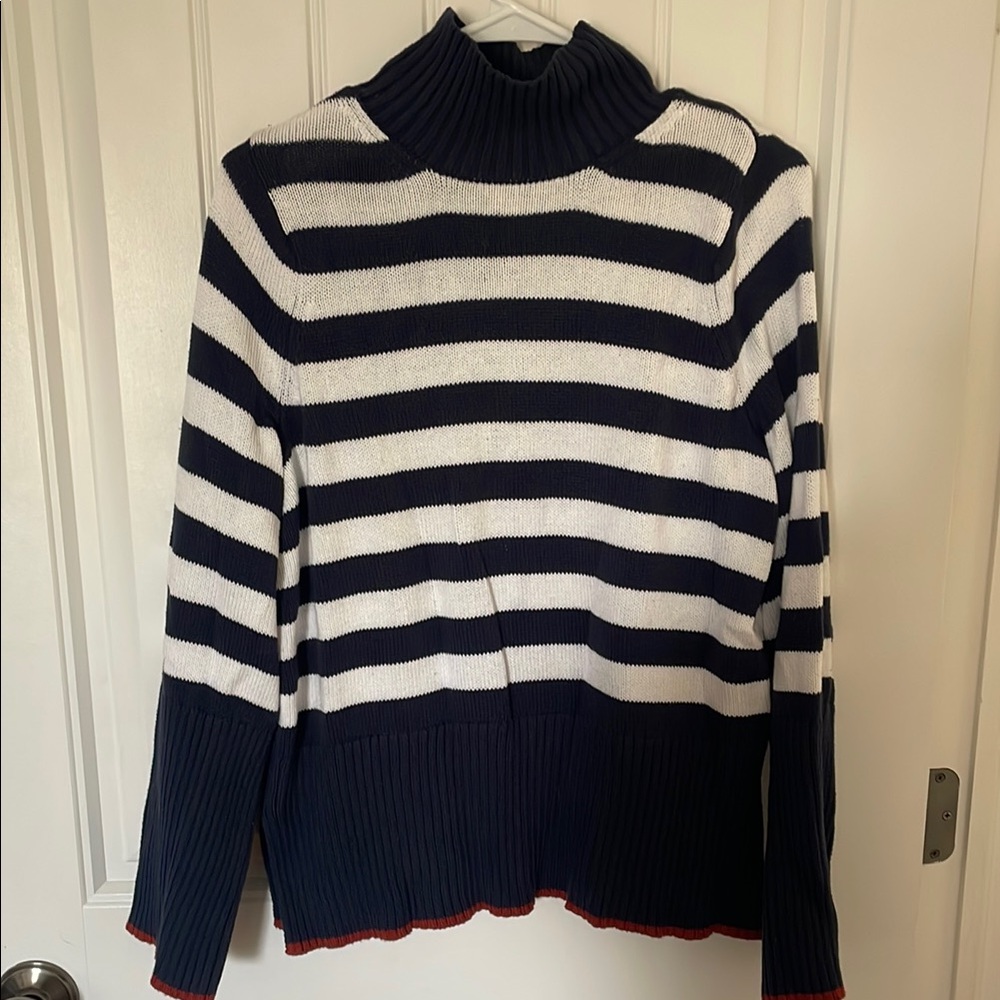 Navy and White Striped Turtleneck Sweater -Free Assembly